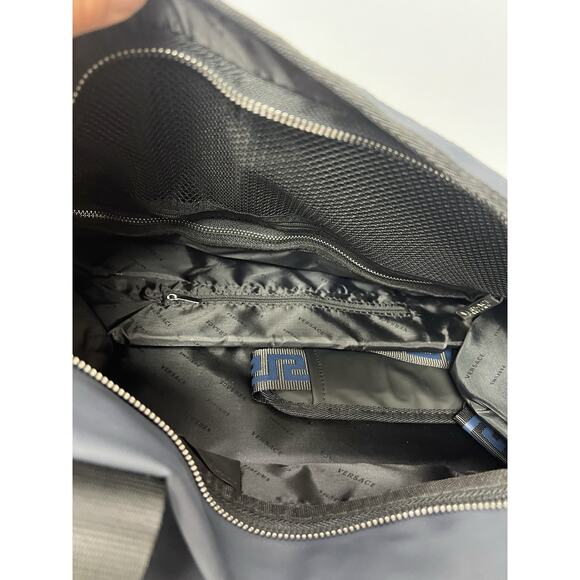 Versace Parfums Duffle dark blue Backpack faux leather gym Weekender travel Bag - Picture 3 of 7